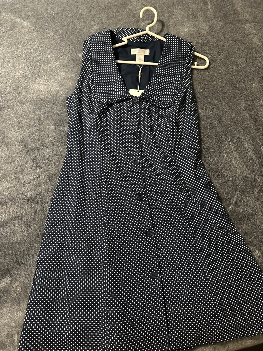 Sleeveless Navy Polka Dot Button-Front Dress
